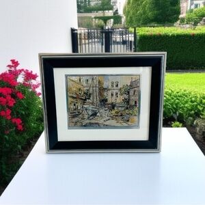 Vintage Lionel Barrymore Foil Color Etch Frame Print Black Framed Landscape Art